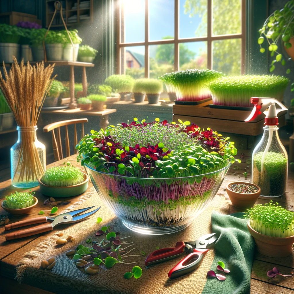 an indoor setting featuring a microgreens salad